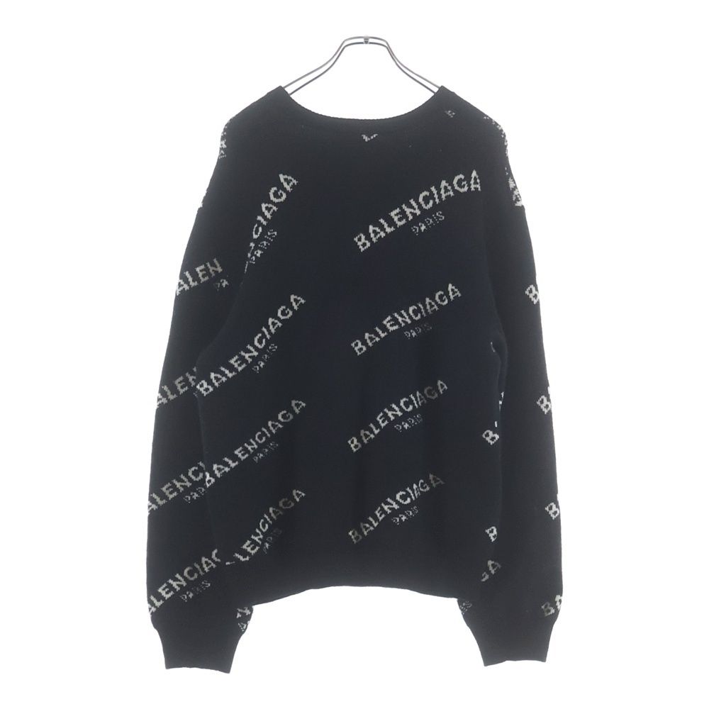 Balenciaga Overall Logo Jacquard Crew Neck Knit Sweater Black — view 2