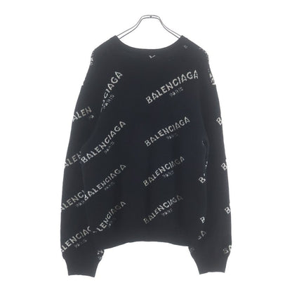 Balenciaga Overall Logo Jacquard Crew Neck Knit Sweater Black — view 2