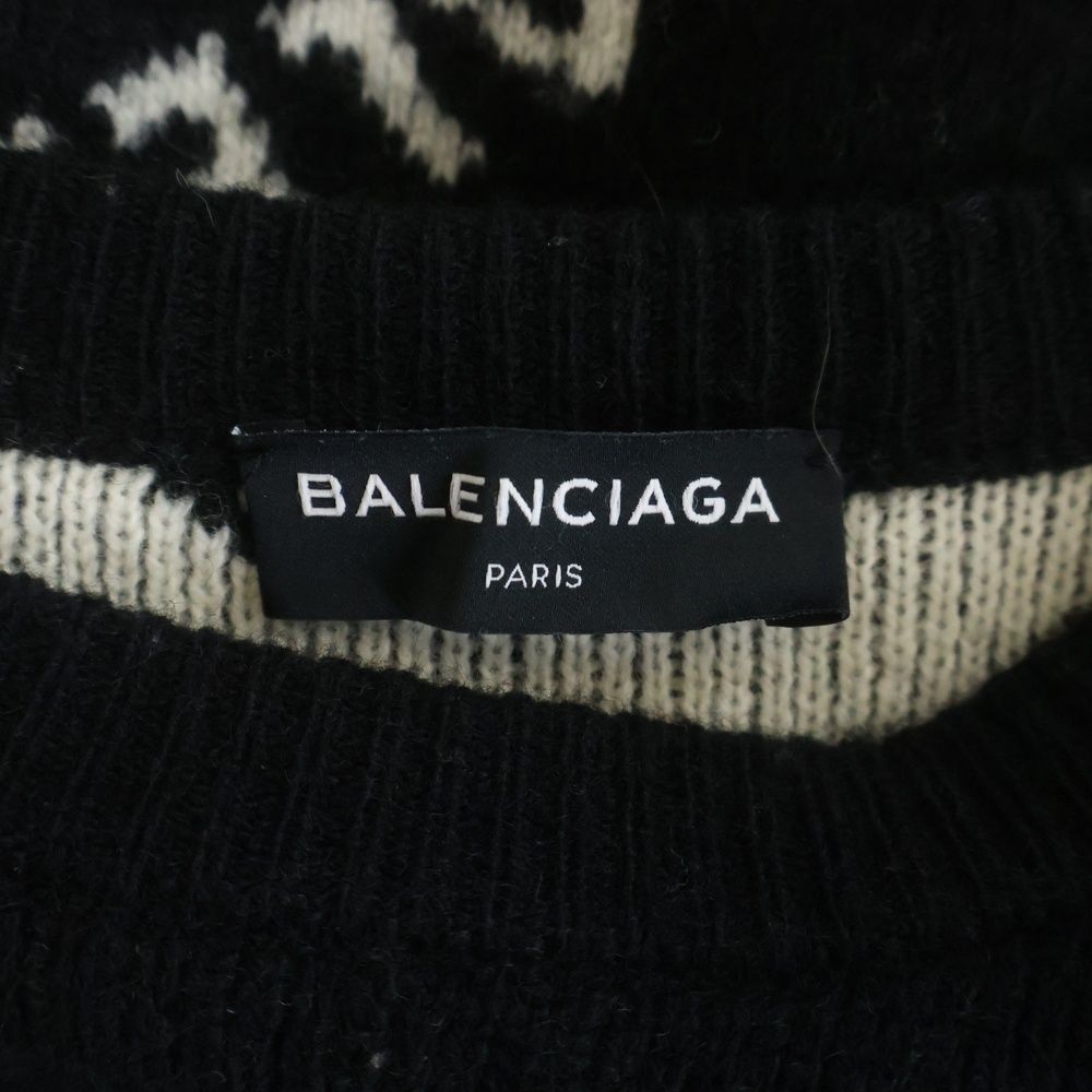 Balenciaga Overall Logo Jacquard Crew Neck Knit Sweater Black — view 6