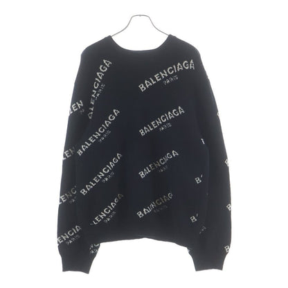 Balenciaga Overall Logo Jacquard Crew Neck Knit Sweater Black