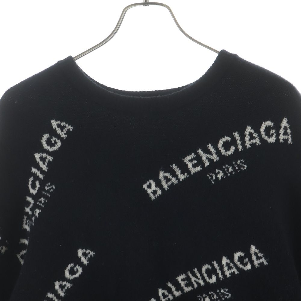Balenciaga Overall Logo Jacquard Crew Neck Knit Sweater Black — view 3