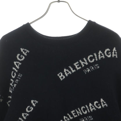 Balenciaga Overall Logo Jacquard Crew Neck Knit Sweater Black — view 3
