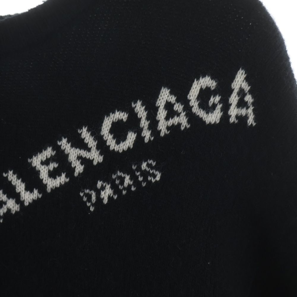 Balenciaga Overall Logo Jacquard Crew Neck Knit Sweater Black — view 4