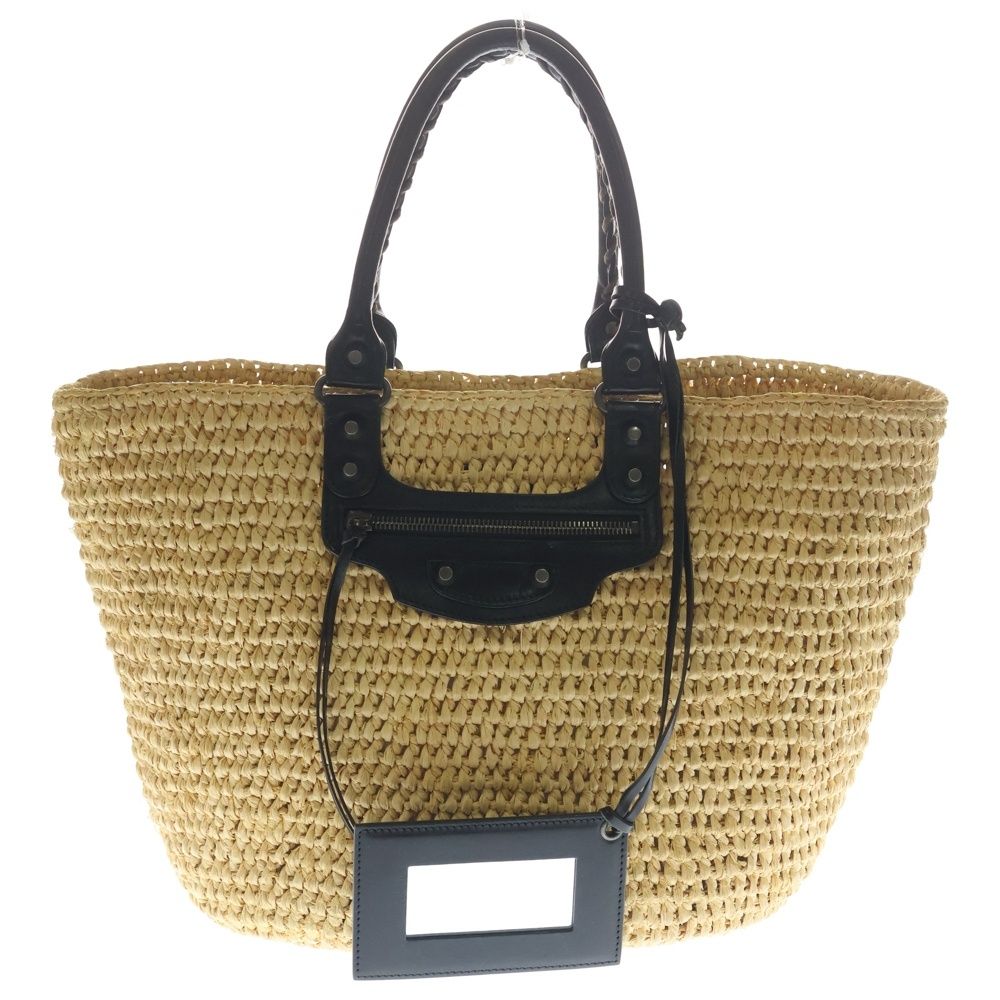 Balenciaga Pannier Tote Basket Beige Black Leather Gold
