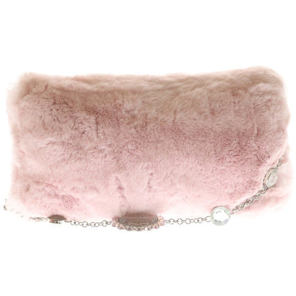 Miu Miu Crystal Rabbit Fur Chain Shoulder Bag Pink Silver — view 2