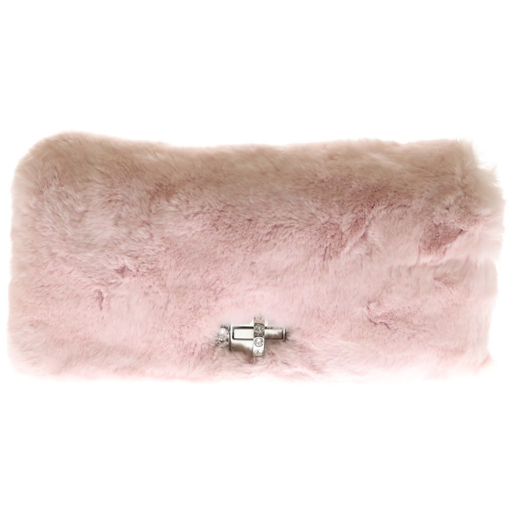 Miu Miu Crystal Rabbit Fur Chain Shoulder Bag Pink Silver