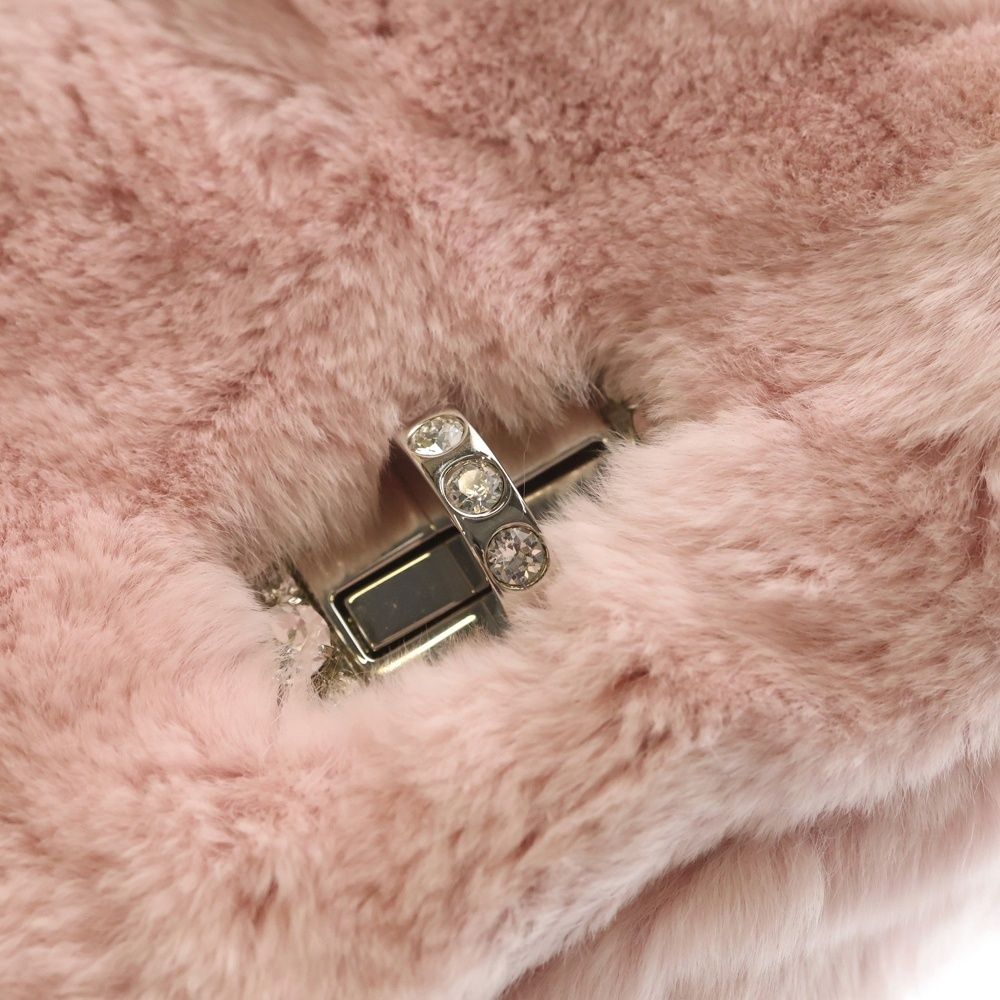 Miu Miu Crystal Rabbit Fur Chain Shoulder Bag Pink Silver — view 5