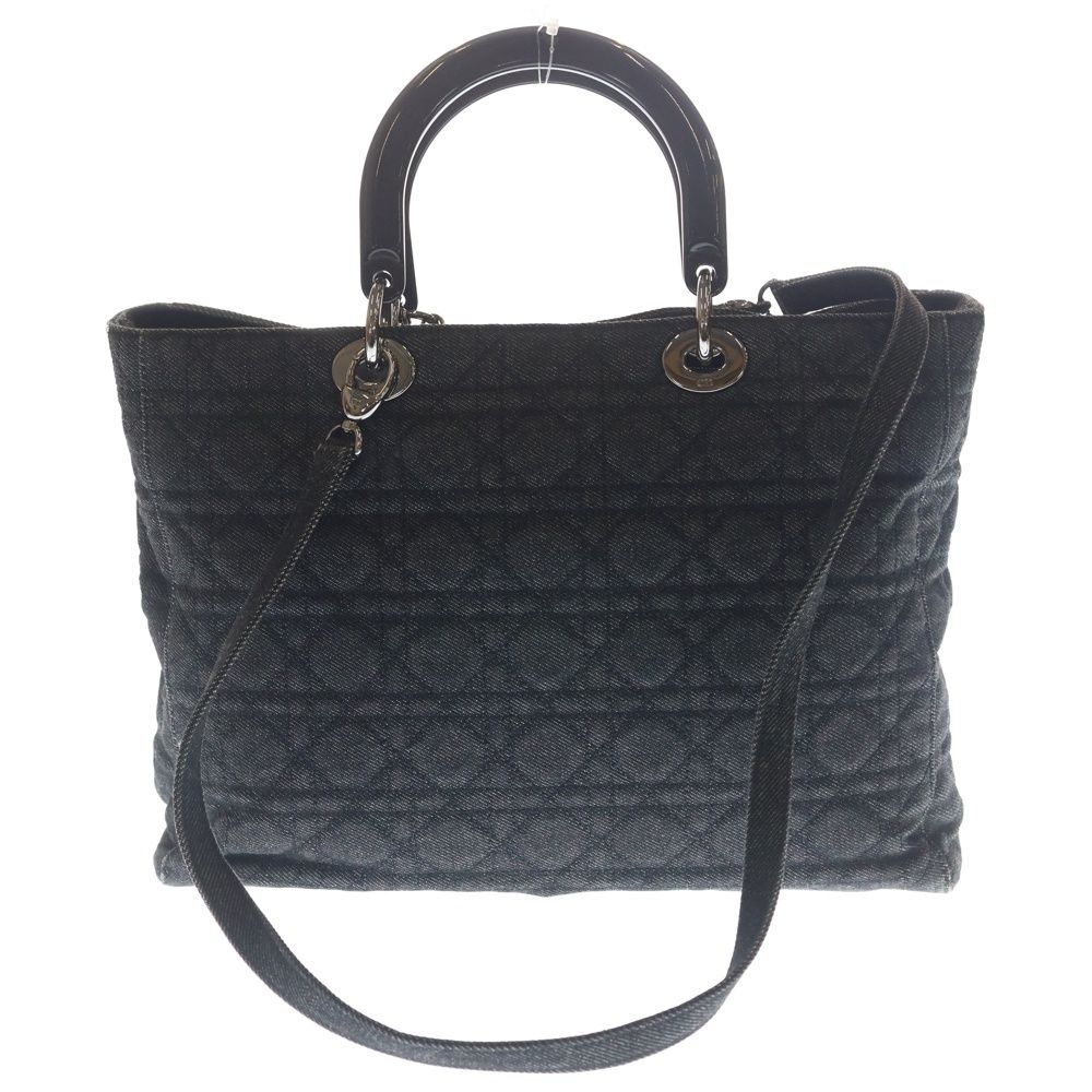 Dior Cannage Denim Tote Shoulder Bag Black Silver — view 2