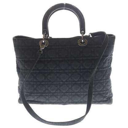 Dior Cannage Denim Tote Shoulder Bag Black Silver — view 2