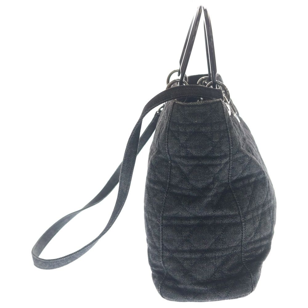Dior Cannage Denim Tote Shoulder Bag Black Silver — view 3