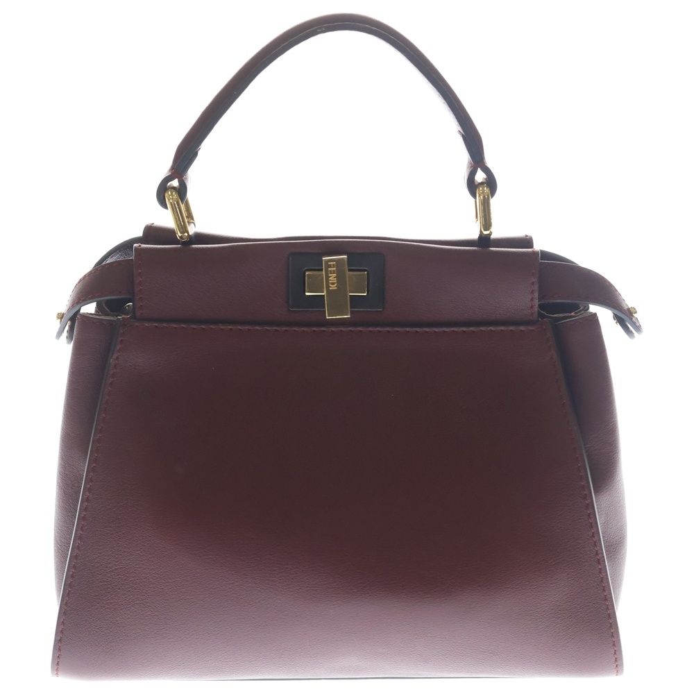 Fendi Peak Mini Handbag Wine Red Bordeaux Leather Gold — view 2