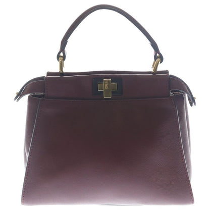 Fendi Peak Mini Handbag Wine Red Bordeaux Leather Gold