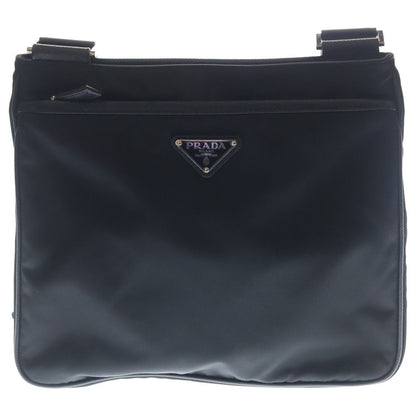 Prada Tessuto Shoulder Bag Black Nylon Leather Silver