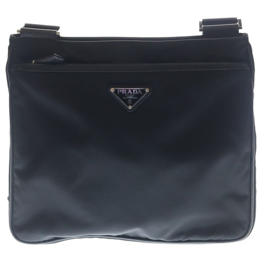 Prada Tessuto Shoulder Bag Black Nylon Leather Silver