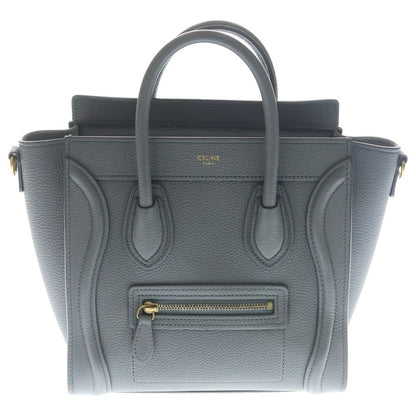 Celine Luggage Nano 2-Way Shoulder Bag Gray Leather Gold