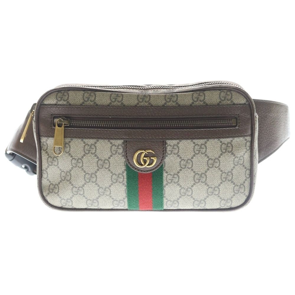 Gucci GG Supreme Ophidia Sherry Line Cross Belt Bag Waist Beige Leather Gold