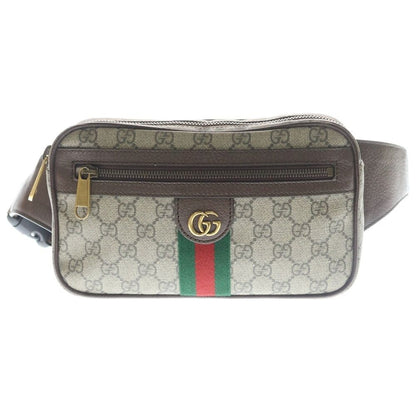 Gucci GG Supreme Ophidia Sherry Line Cross Belt Bag Waist Beige Leather Gold