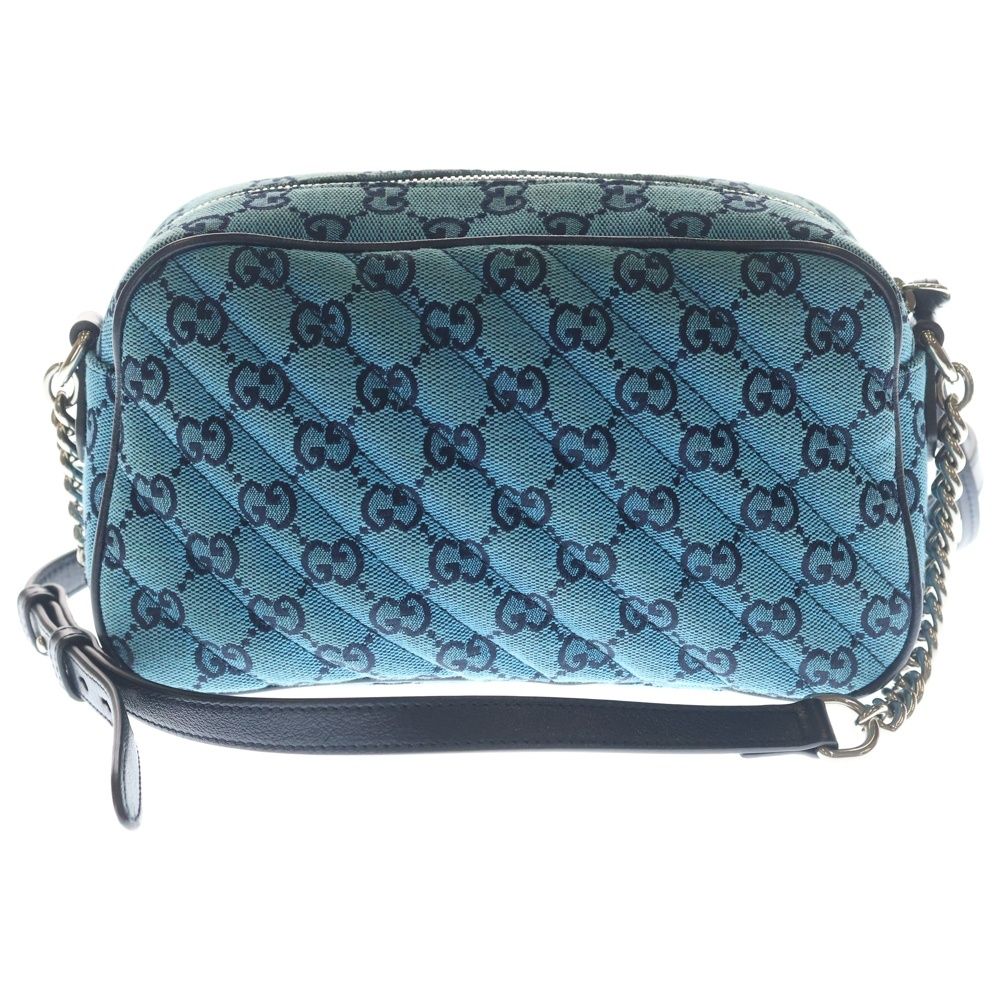 Gucci GG Marmont Quilted Chain Shoulder Bag Light Blue Canvas Leather Silver — view 2