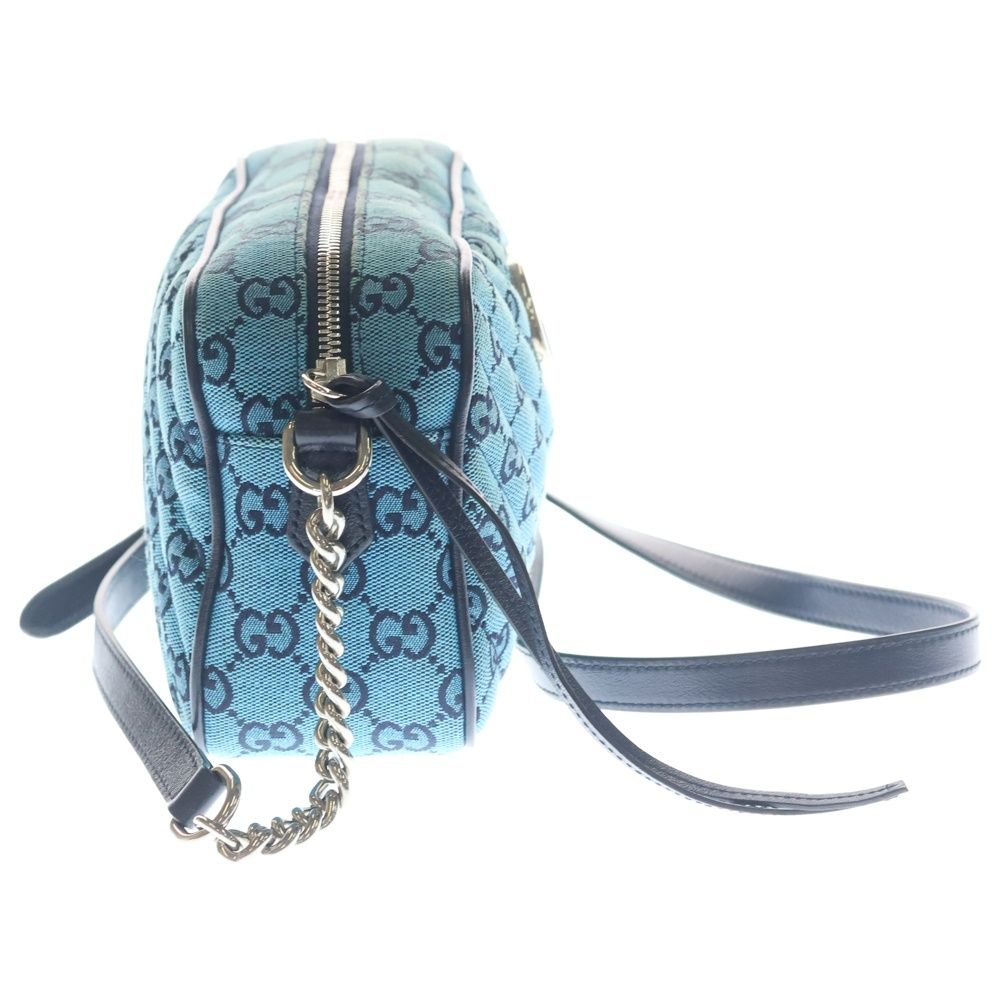 Gucci GG Marmont Quilted Chain Shoulder Bag Light Blue Canvas Leather Silver — view 3
