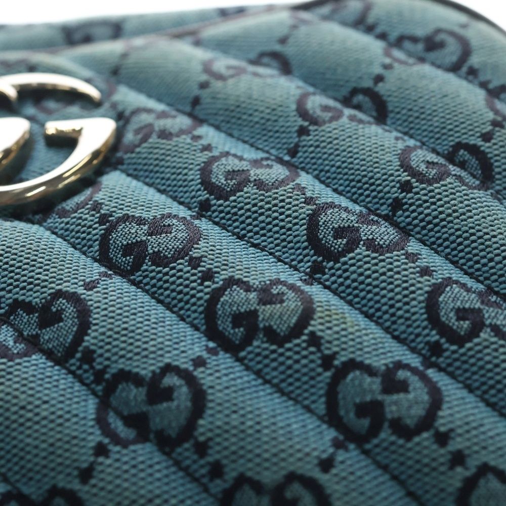 Gucci GG Marmont Quilted Chain Shoulder Bag Light Blue Canvas Leather Silver — view 5
