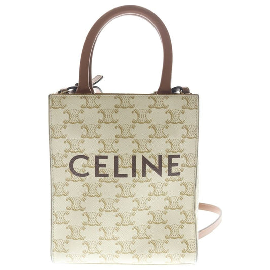 Celine Triomphe Mini Vertical Cover 2-Way Shoulder Bag White Brown Leather Gold