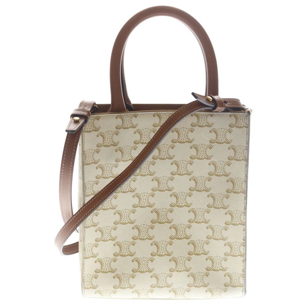 Celine Triomphe Mini Vertical Cover 2-Way Shoulder Bag White Brown Leather Gold — view 2