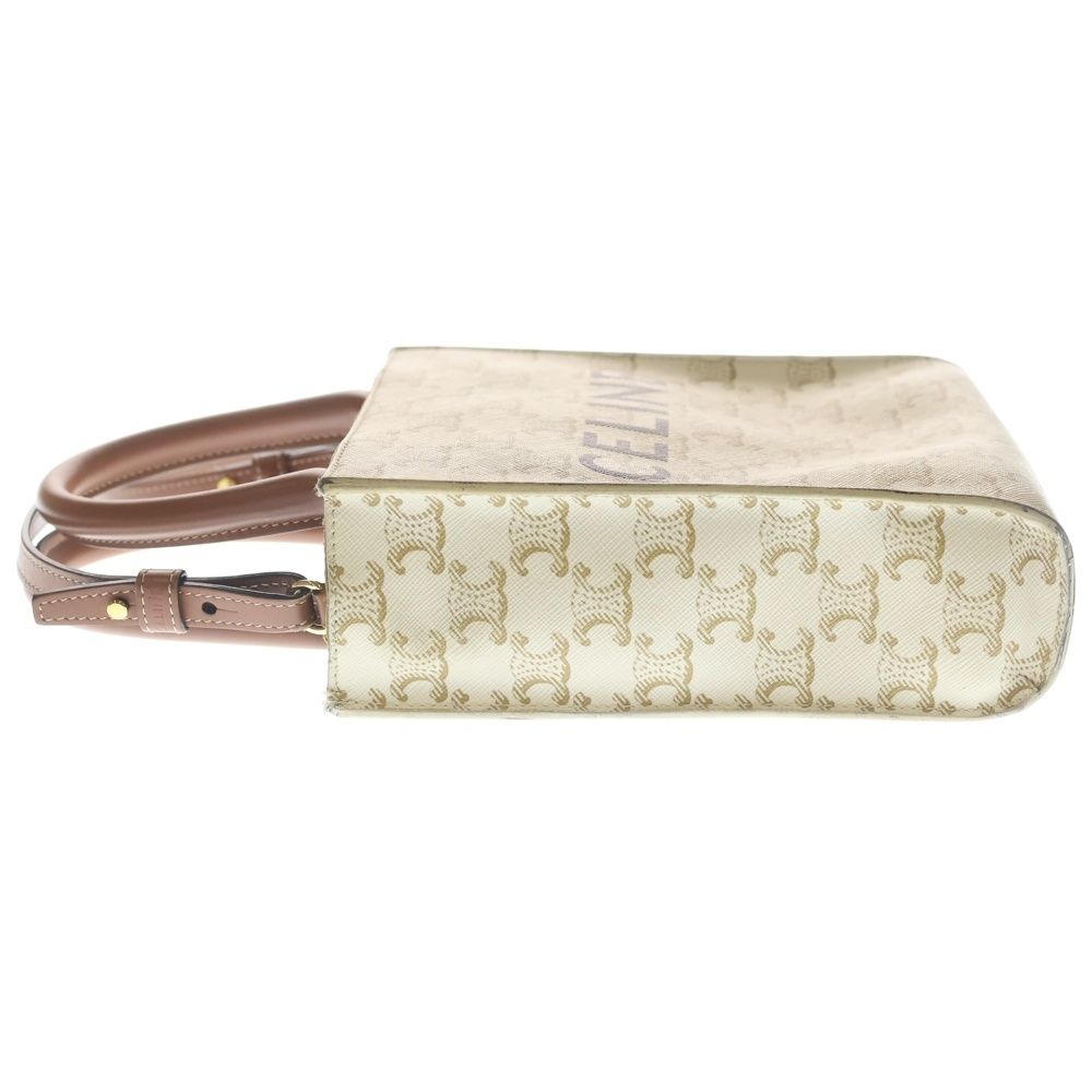 Celine Triomphe Mini Vertical Cover 2-Way Shoulder Bag White Brown Leather Gold — view 3