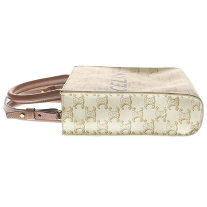 Celine Triomphe Mini Vertical Cover 2-Way Shoulder Bag White Brown Leather Gold — view 3