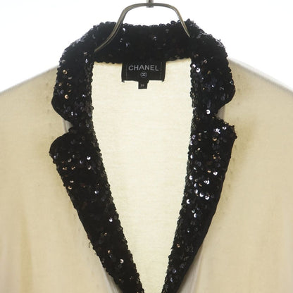 Chanel Cashmere Wool Sequin Cardigan Jacket Collar Long Sleeve Knit Ivory — view 3