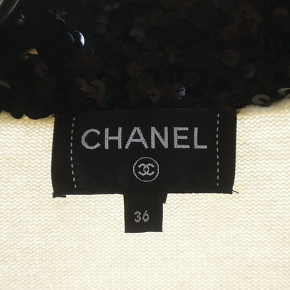 Chanel Cashmere Wool Sequin Cardigan Jacket Collar Long Sleeve Knit Ivory — view 6