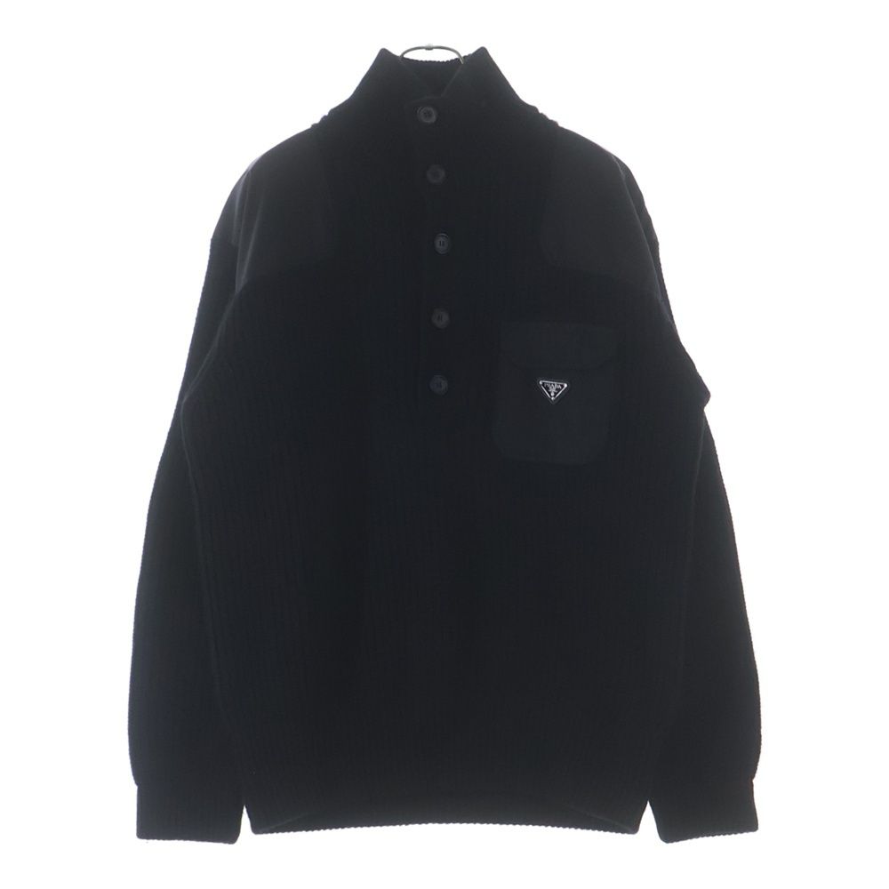 Prada Re-Nylon Triangle Logo Shoulder Cut Replacement Cashmere Blend Wool Knit