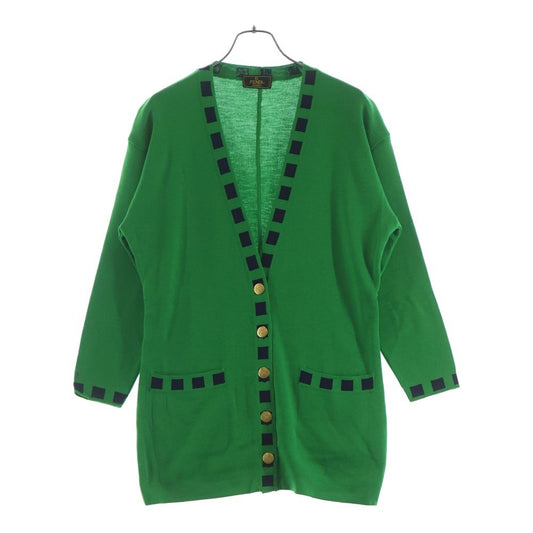 Fendi FF Logo Gold Button Wool Knit Cardigan Green