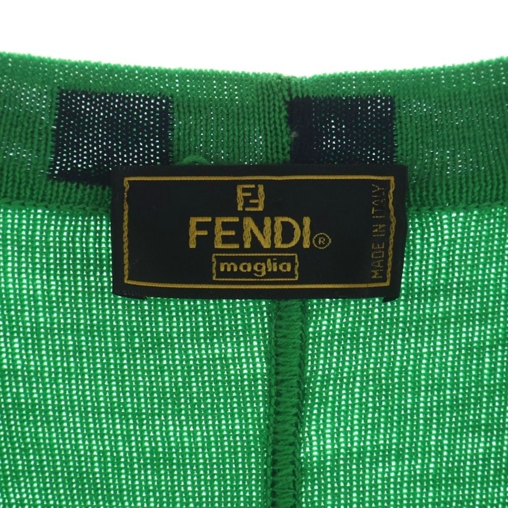 Fendi FF Logo Gold Button Wool Knit Cardigan Green — view 7