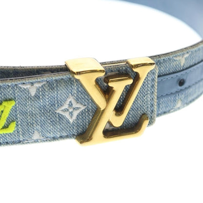 Louis Vuitton LV New Wave Monogram Embroidery Denim Leather Belt Gold Indigo — view 4
