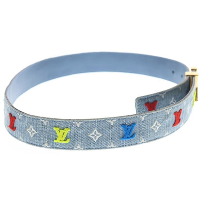 Louis Vuitton LV New Wave Monogram Embroidery Denim Leather Belt Gold Indigo — view 3