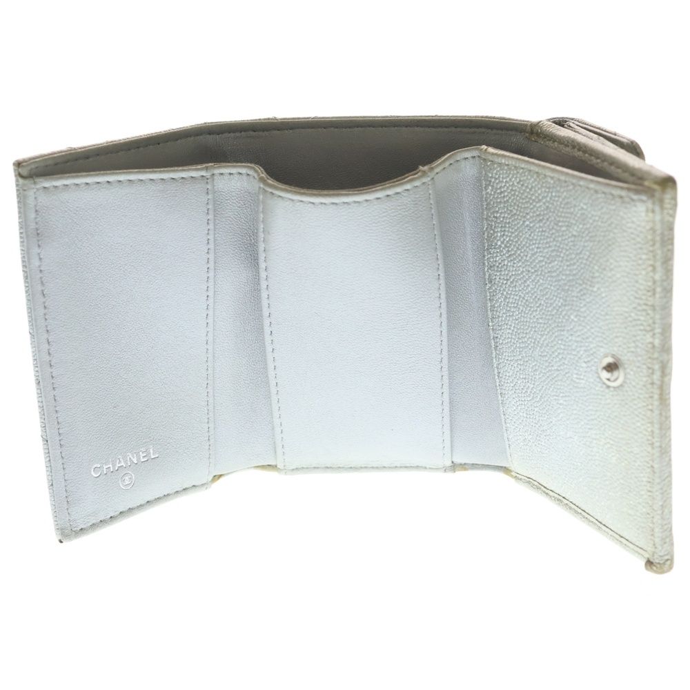 Chanel Quilted Caviar Leather CC Logo Wallet Trifold Silver — view 4