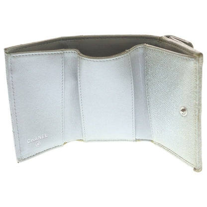 Chanel Quilted Caviar Leather CC Logo Wallet Trifold Silver — view 4