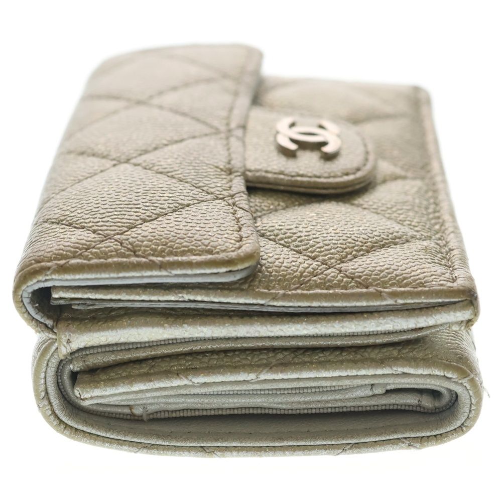Chanel Quilted Caviar Leather CC Logo Wallet Trifold Silver — view 3