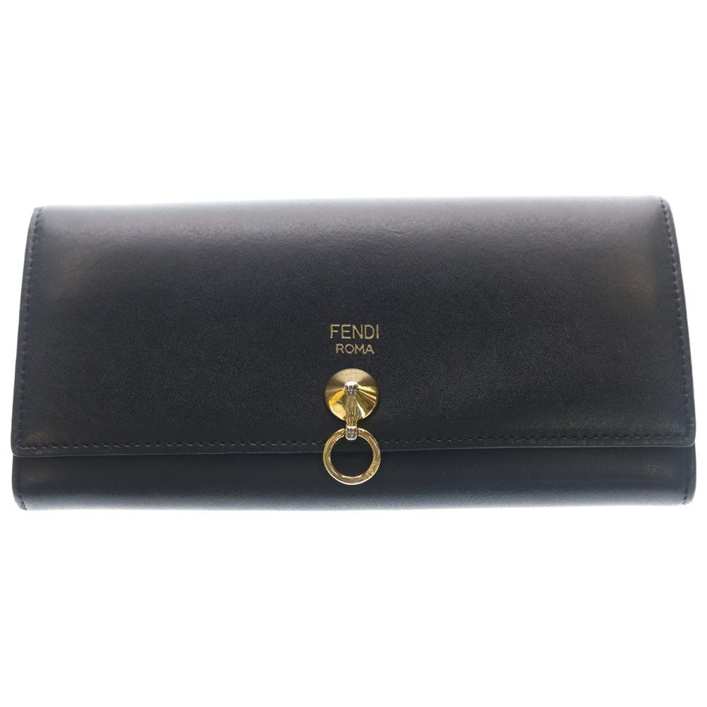 Fendi by the Way Continental Wallet Card Case Black Leather Gold
