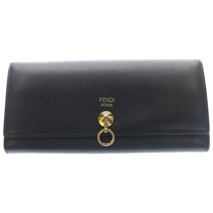 Fendi by the Way Continental Wallet Card Case Black Leather Gold