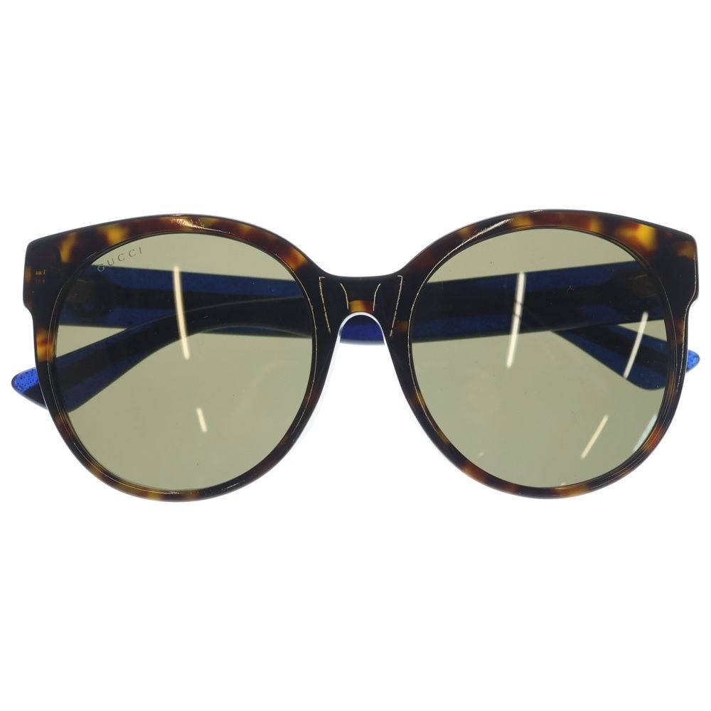 Gucci Interlocking Sunglasses Blue Frame Khaki Lens Gold Eyewear