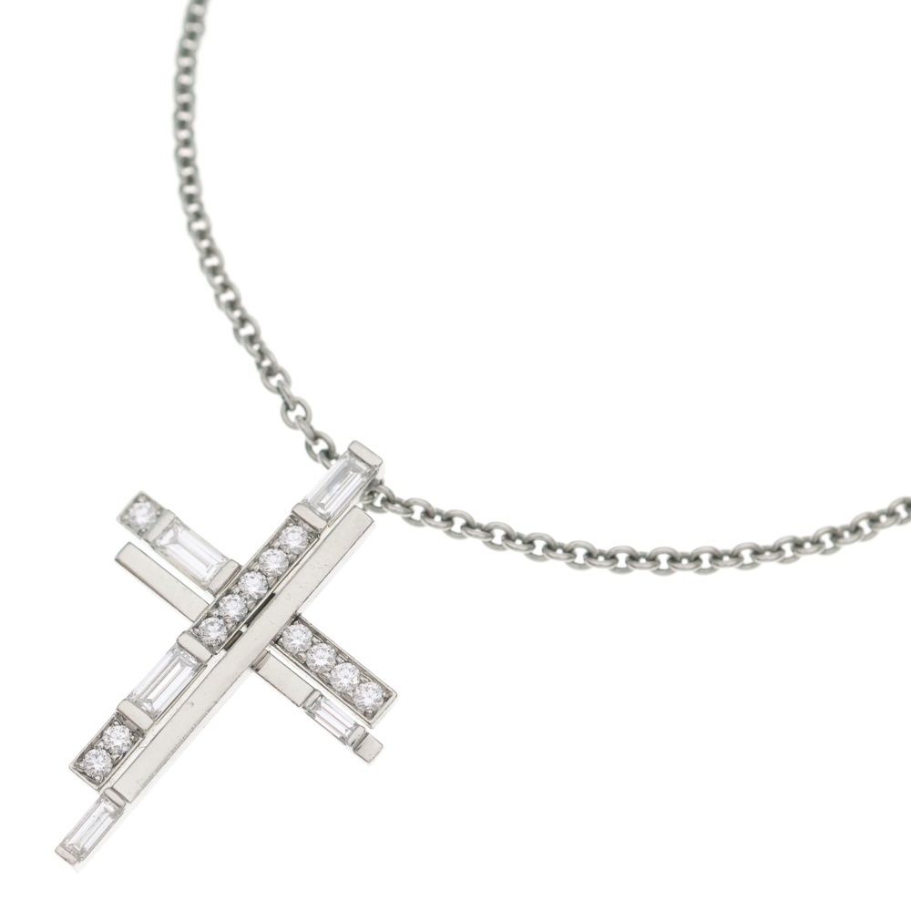 Harry Winston Traffic Cross Pendant Diamond Necklace Silver