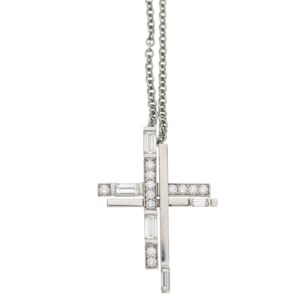 Harry Winston Traffic Cross Pendant Diamond Necklace Silver — view 3