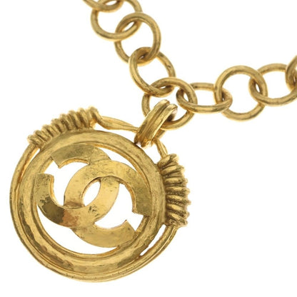 Chanel CC Logo Round Necklace Pendant Chain Gold