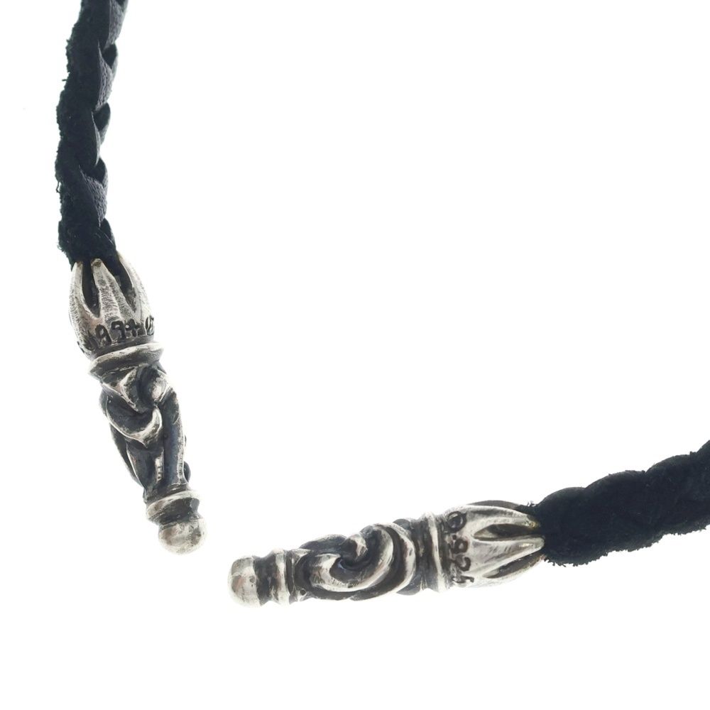 Chrome Hearts Leather Braid Scroll Necklace Black Silver