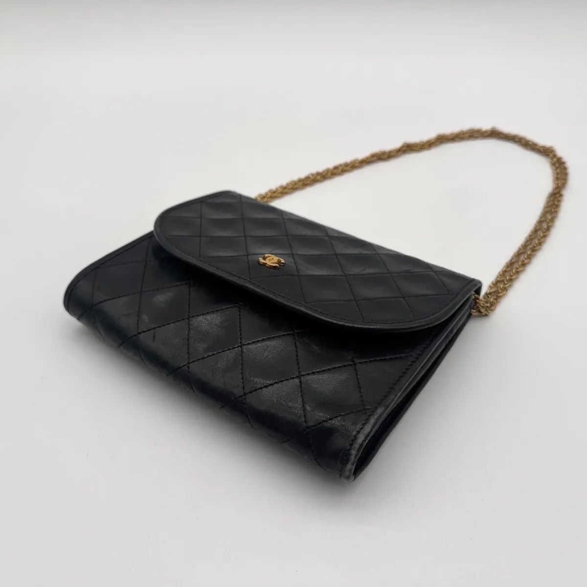 Chanel Shoulder Bag Mini Quilted CC Logo Gold Leather Black Push Lock Chain — view 7