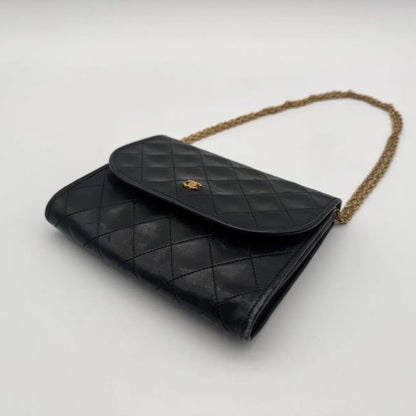 Chanel Shoulder Bag Mini Quilted CC Logo Gold Leather Black Push Lock Chain — view 7