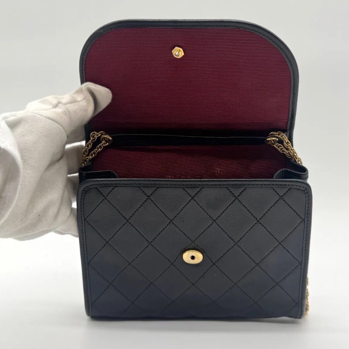 Chanel Shoulder Bag Mini Quilted CC Logo Gold Leather Black Push Lock Chain — view 9