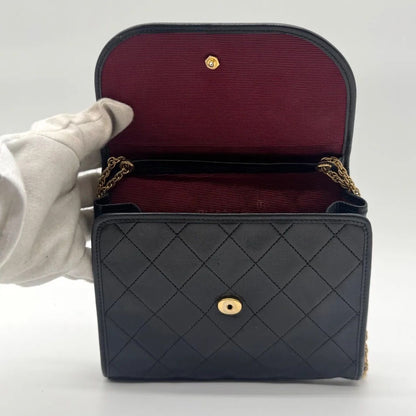 Chanel Shoulder Bag Mini Quilted CC Logo Gold Leather Black Push Lock Chain — view 9