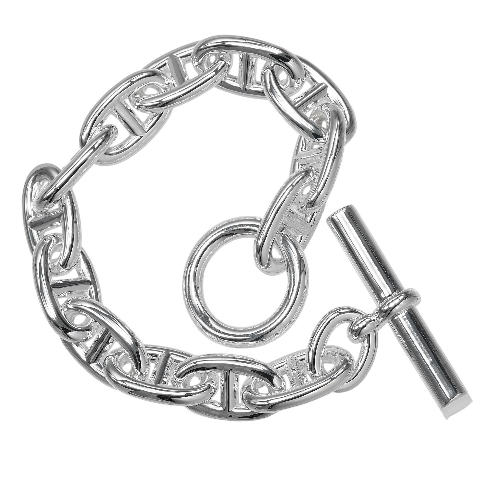 Hermes Chaine D'ancre TGM 13 Link 925 Sterling Silver Bracelet